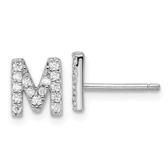 QCM1867M Cheryl M Sterling Silver Rhodium-plated Polished Letter M CZ Initial Post Earrings