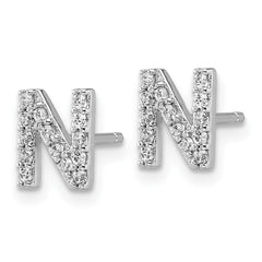 QCM1867N Cheryl M Sterling Silver Rhodium-plated Polished Letter N CZ Initial Post Earrings