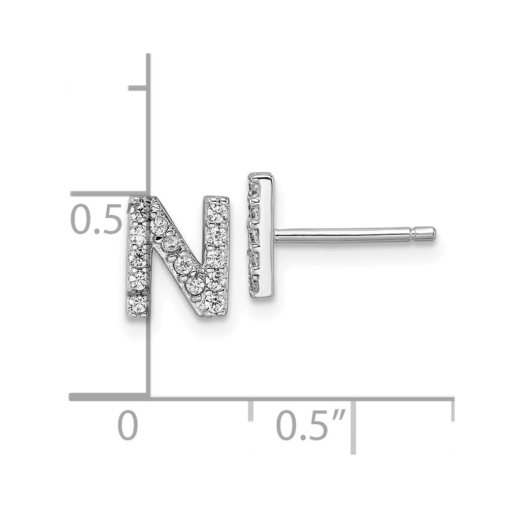 QCM1867N Cheryl M Sterling Silver Rhodium-plated Polished Letter N CZ Initial Post Earrings