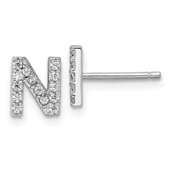 QCM1867N Cheryl M Sterling Silver Rhodium-plated Polished Letter N CZ Initial Post Earrings