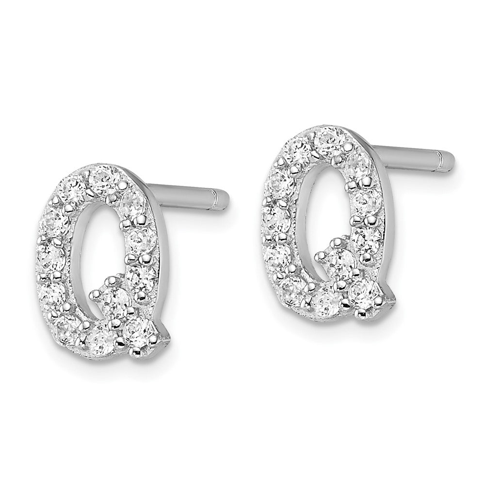 QCM1867Q Cheryl M Sterling Silver Rhodium-plated Polished Letter Q CZ Initial Post Earrings
