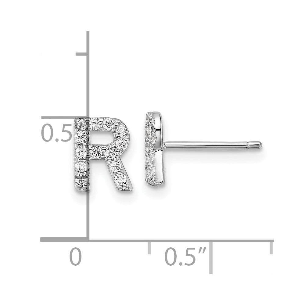 QCM1867R Cheryl M Sterling Silver Rhodium-plated Polished Letter R CZ Initial Post Earrings