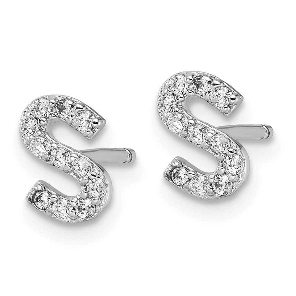 QCM1867S Cheryl M Sterling Silver Rhodium-plated Polished Letter S CZ Initial Post Earrings