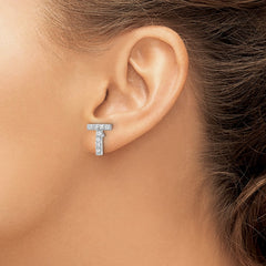 QCM1867T Cheryl M Sterling Silver Rhodium-plated Polished Letter T CZ Initial Post Earrings