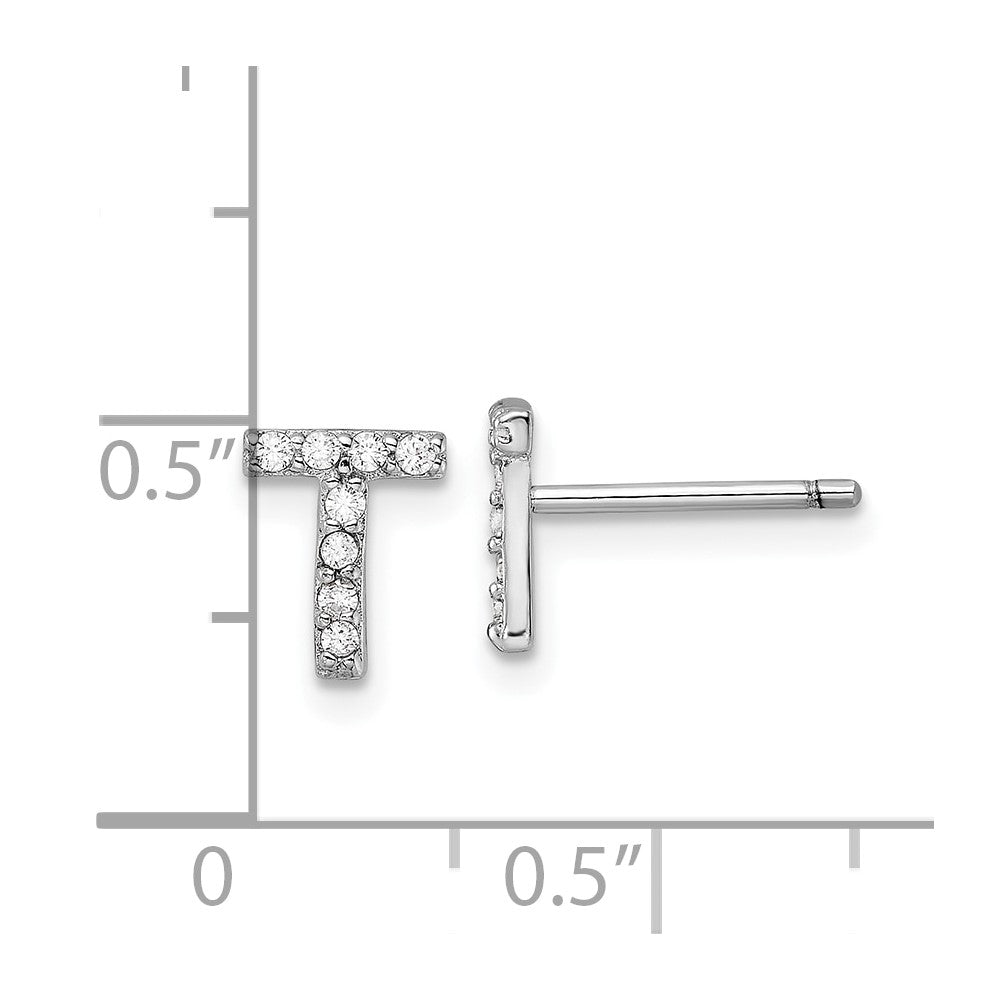 QCM1867T Cheryl M Sterling Silver Rhodium-plated Polished Letter T CZ Initial Post Earrings