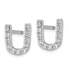 QCM1867U Cheryl M Sterling Silver Rhodium-plated Polished Letter U CZ Initial Post Earrings