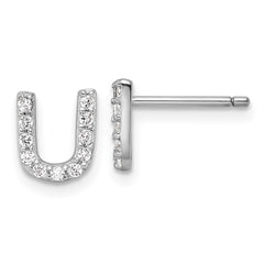 QCM1867U Cheryl M Sterling Silver Rhodium-plated Polished Letter U CZ Initial Post Earrings