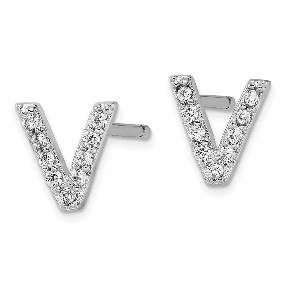 QCM1867V Cheryl M Sterling Silver Rhodium-plated Polished Letter V CZ Initial Post Earrings