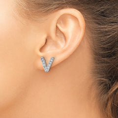 QCM1867V Cheryl M Sterling Silver Rhodium-plated Polished Letter V CZ Initial Post Earrings