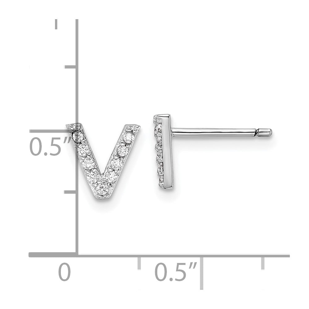 QCM1867V Cheryl M Sterling Silver Rhodium-plated Polished Letter V CZ Initial Post Earrings