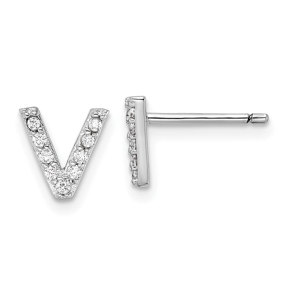 QCM1867V Cheryl M Sterling Silver Rhodium-plated Polished Letter V CZ Initial Post Earrings