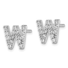 QCM1867W Cheryl M Sterling Silver Rhodium-plated Polished Letter W CZ Initial Post Earrings