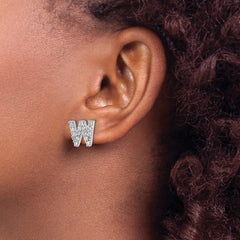 QCM1867W Cheryl M Sterling Silver Rhodium-plated Polished Letter W CZ Initial Post Earrings