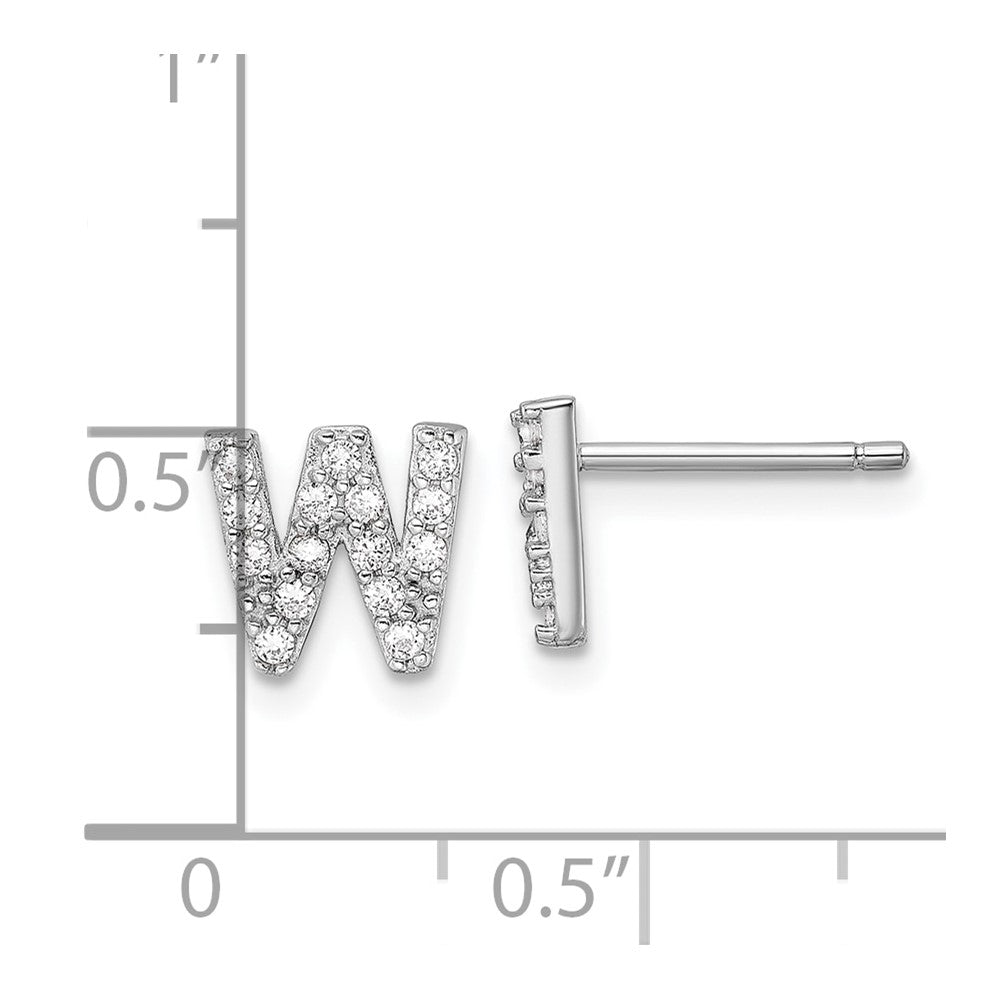 QCM1867W Cheryl M Sterling Silver Rhodium-plated Polished Letter W CZ Initial Post Earrings