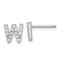 QCM1867W Cheryl M Sterling Silver Rhodium-plated Polished Letter W CZ Initial Post Earrings