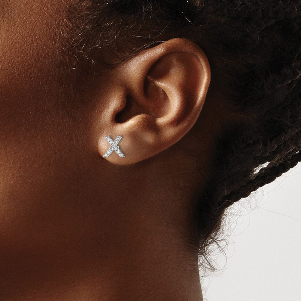 QCM1867X Cheryl M Sterling Silver Rhodium-plated Polished Letter X CZ Initial Post Earrings