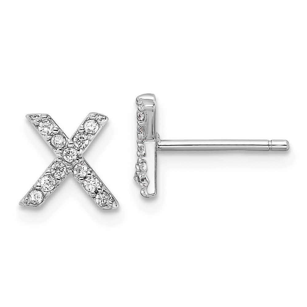 QCM1867X Cheryl M Sterling Silver Rhodium-plated Polished Letter X CZ Initial Post Earrings