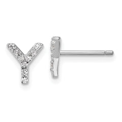 QCM1867Y Cheryl M Sterling Silver Rhodium-plated Polished Letter Y CZ Initial Post Earrings