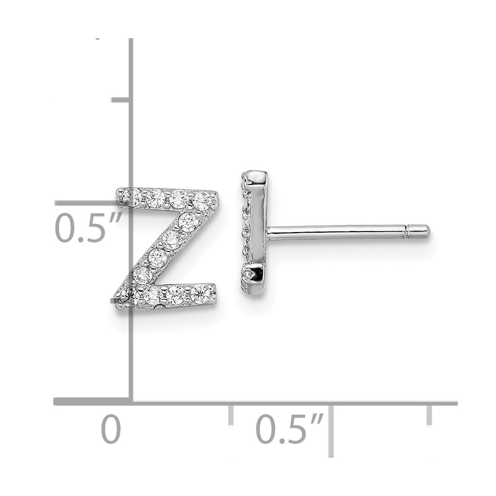 QCM1867Z Cheryl M Sterling Silver Rhodium-plated Polished Letter Z CZ Initial Post Earrings