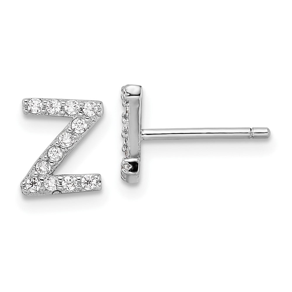QCM1867Z Cheryl M Sterling Silver Rhodium-plated Polished Letter Z CZ Initial Post Earrings