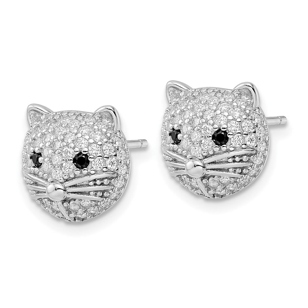 QCM1868 Cheryl M Sterling Silver Rhodium-plated Polished Black and White CZ Cat Post Earrings