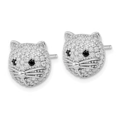 QCM1868 Cheryl M Sterling Silver Rhodium-plated Polished Black and White CZ Cat Post Earrings