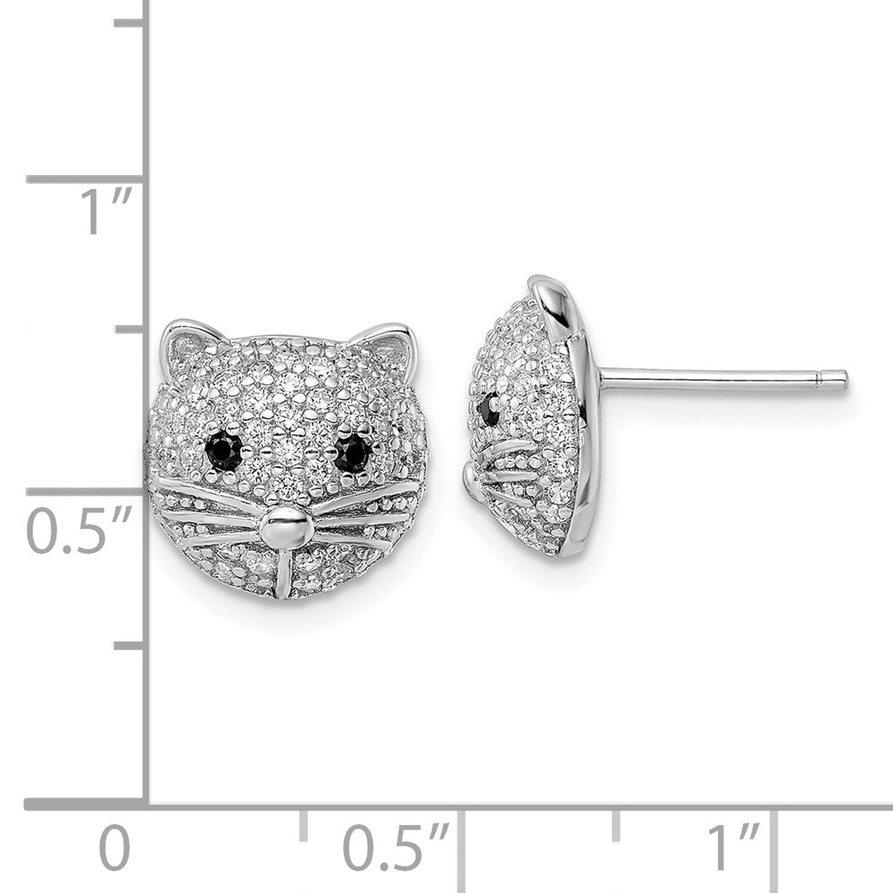 QCM1868 Cheryl M Sterling Silver Rhodium-plated Polished Black and White CZ Cat Post Earrings