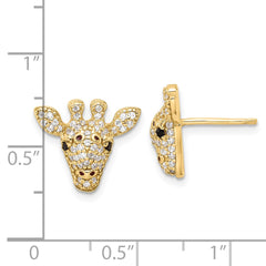 QCM1870Y Cheryl M Sterling Silver Gold-plated Polished Black and White CZ and Black Enamel Giraffe Post Earrings