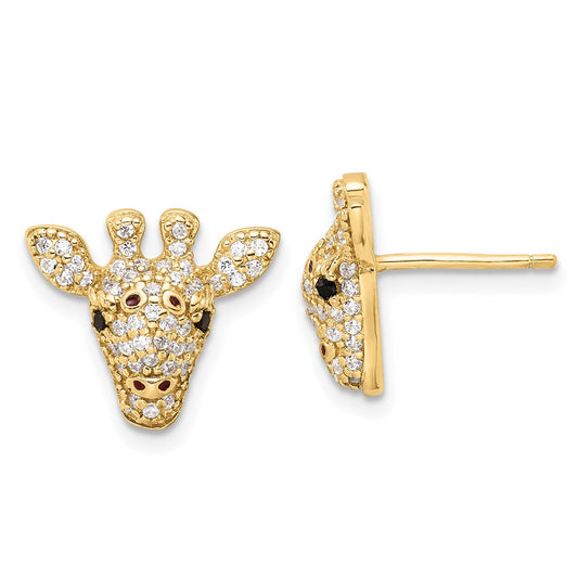 QCM1870Y Cheryl M Sterling Silver Gold-plated Polished Black and White CZ and Black Enamel Giraffe Post Earrings