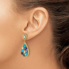 QCM1871Y Cheryl M Sterling Silver Gold-plated Polished Blue Glass and CZ Fancy Teardrop Post Dangle Earrings