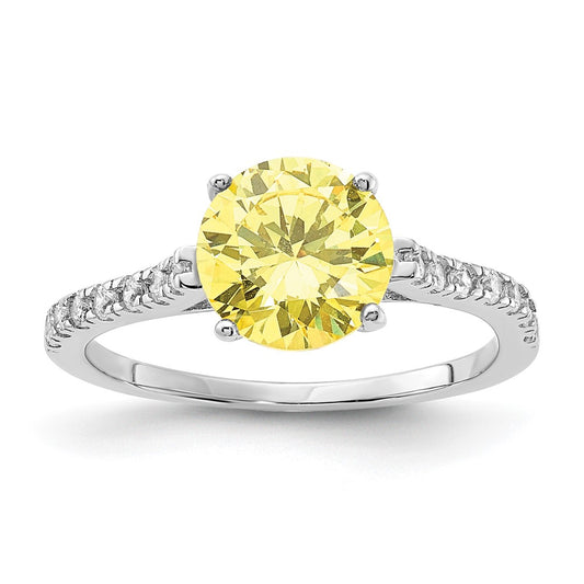 Cheryl M Sterling Silver Rhodium-plated Polished Yellow and White CZ Ring
