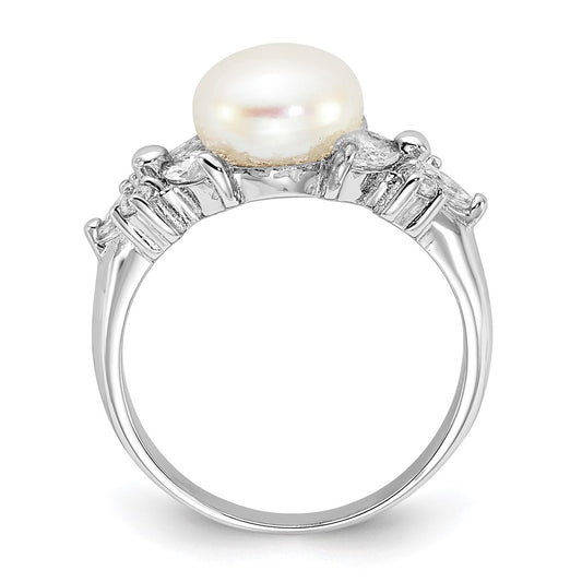 Cheryl M Sterling Silver Rhodium-plated Polished CZ and Freshwater Cultured Pearl Ring