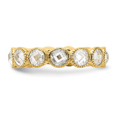 Cheryl M Sterling Silver Gold-plated Polished and Beaded Round CZ Ring