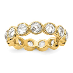 Cheryl M Sterling Silver Gold-plated Polished and Beaded Round CZ Ring