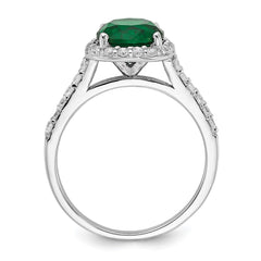 Cheryl M Sterling Silver Rhodium-plated Polished Green Glass and CZ Round Halo Ring