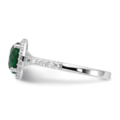 Cheryl M Sterling Silver Rhodium-plated Polished Green Glass and CZ Round Halo Ring
