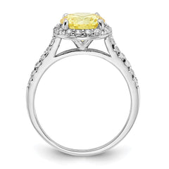 Cheryl M Sterling Silver Rhodium-plated Polished Yellow and White CZ Round Halo Ring