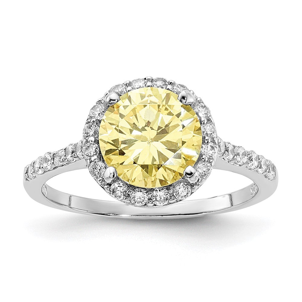 Cheryl M Sterling Silver Rhodium-plated Polished Yellow and White CZ Round Halo Ring