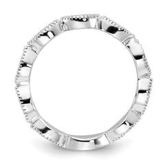 Cheryl M Sterling Silver Rhodium-plated Polished and Beaded Navette CZ Ring