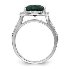 Cheryl M Sterling Silver Rhodium-plated Polished Green Glass and CZ Teardrop Halo Ring