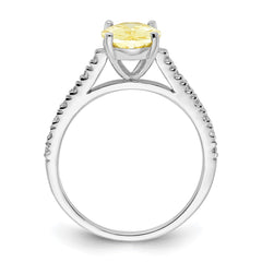Cheryl M Sterling Silver Rhodium-plated Polished Oval Yellow and White CZ Ring