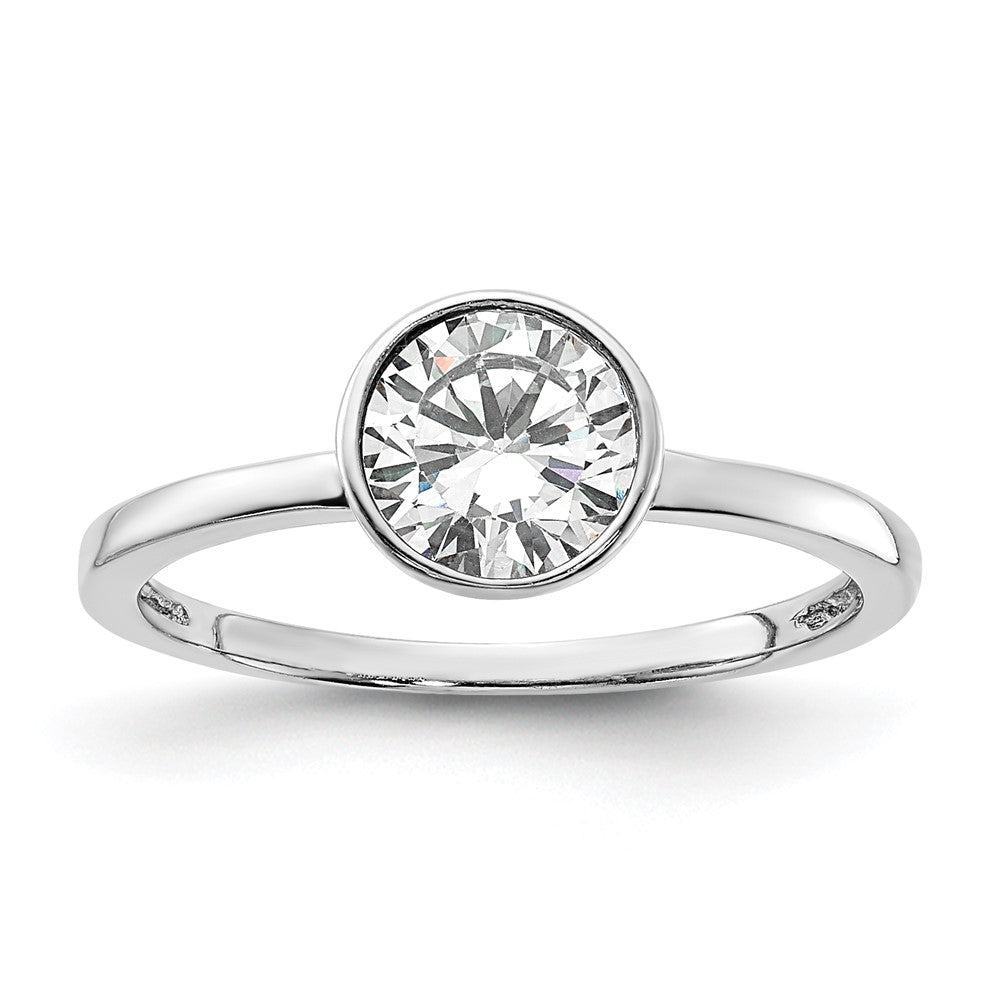 Cheryl M Sterling Silver Rhodium-plated Polished Bezel Set CZ Ring