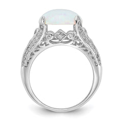 Cheryl M Sterling Silver Rhodium-plated Polished Oval Lab Created Opal and CZ Ring