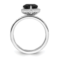 Cheryl M Sterling Silver Rhodium-plated Polished Black and White CZ Teardrop Halo 3 Ring Set