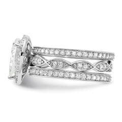 Cheryl M Sterling Silver Rhodium-plated Polished CZ Teardrop Halo 3 Ring Set