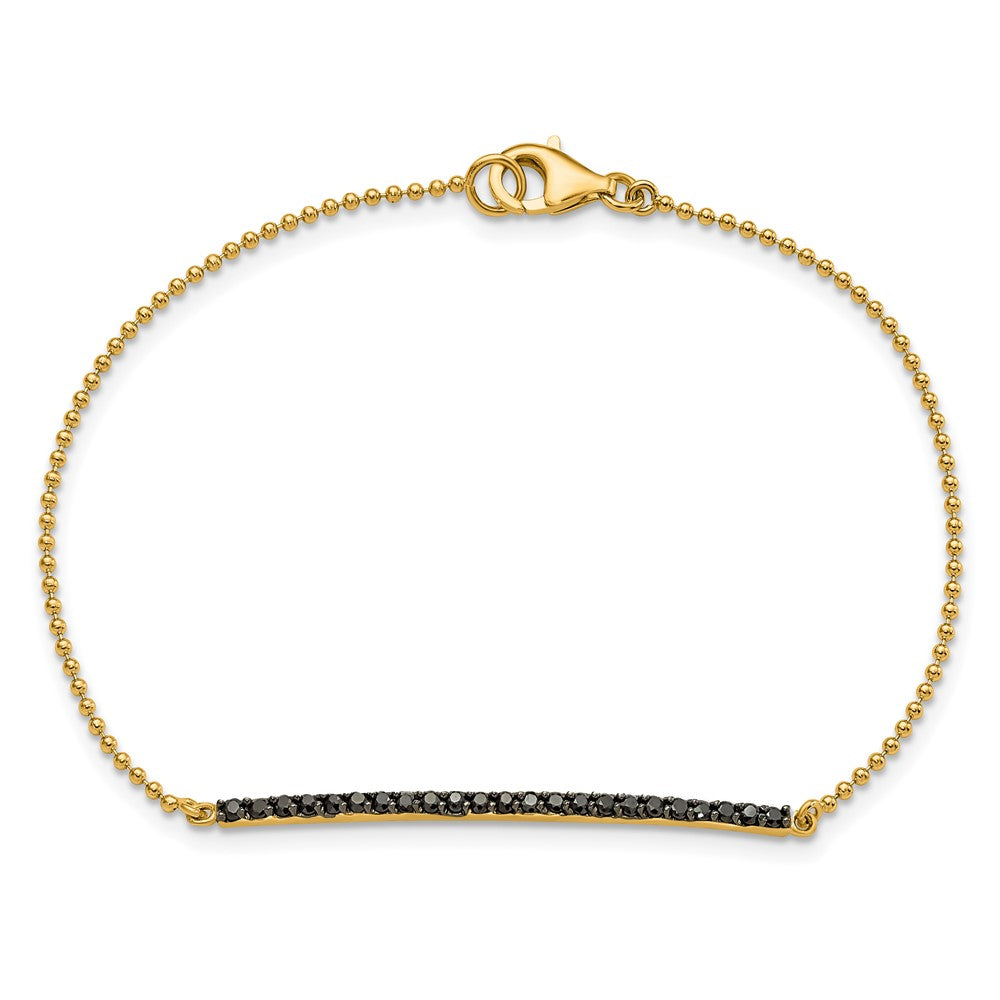 Cheryl M Sterling Silver Hematite and Gold-plated Polished and Beaded Black CZ Bar 7 Inch Bracelet QCM1958-7
