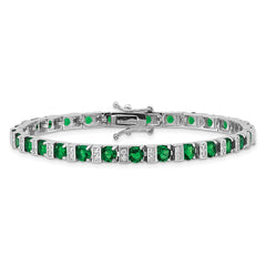 Cheryl M Sterling Silver Rhodium-plated Polished Green Glass and CZ 7.25 Inch Bracelet QCM1959-7.25
