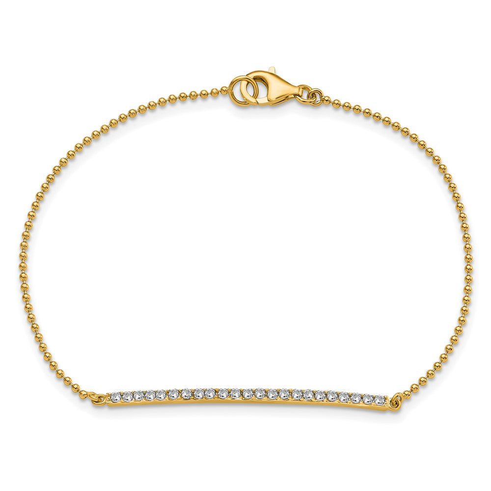 Cheryl M Sterling Silver Gold-plated Polished and Beaded CZ Bar 7 Inch Bracelet QCM1960-7