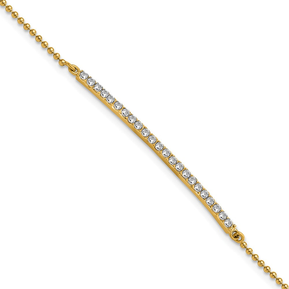 Cheryl M Sterling Silver Gold-plated Polished and Beaded CZ Bar 7 Inch Bracelet QCM1960-7
