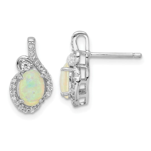 QCM1965 Cheryl M Sterling Silver Rhodium-plated Polished Lab Created Opal and CZ Post Earrings